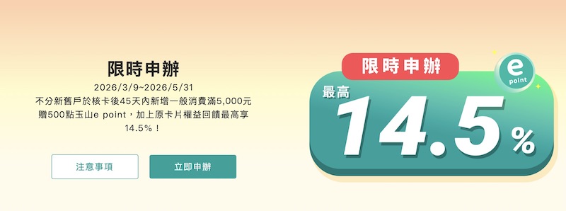 玉山Unicard卡 限時申辦優惠