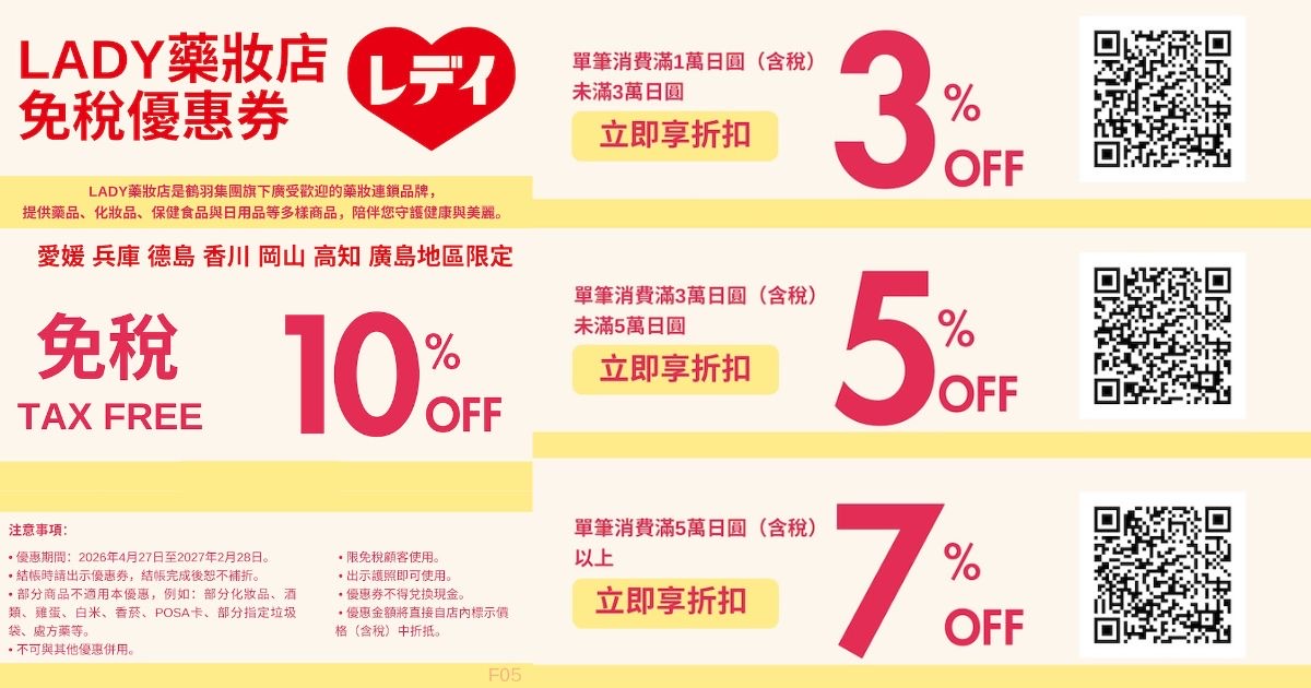 2026最新【LADY藥妝店優惠券】四國藥妝購物必備！最高折扣17%